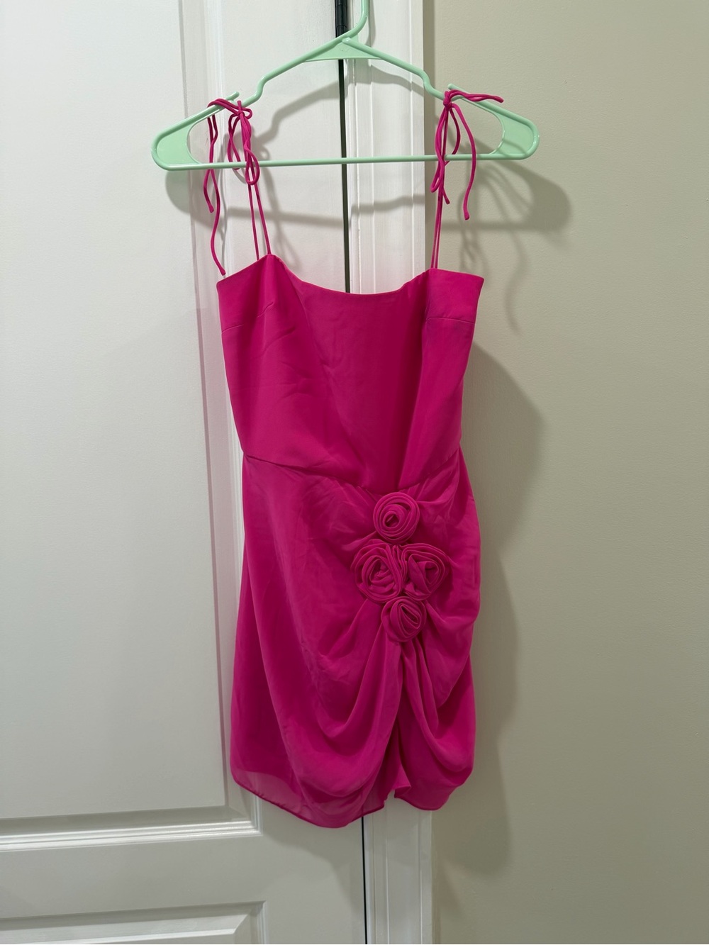 Amanda Uprichard Hot Pink Rosette Tie-Shoulder Party Dress